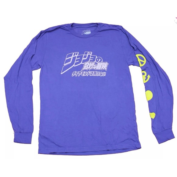 Jojo's Bizarre Adventure Mens purple LS T-Shirt Kanji Front Poses Back XL - Picture 1 of 3